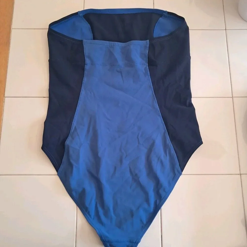 J.Crew Women's One Piece Swimsuit Strapless Blue Colorblock Estimated Sz XS